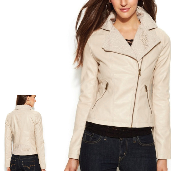 Jessica Simpson Jackets & Blazers - Jessica Simpson vegan leather & lace moto jacket M